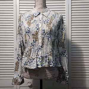 Future Collective Smocked Top Women's Large Floral Button Front Reese Blutstein